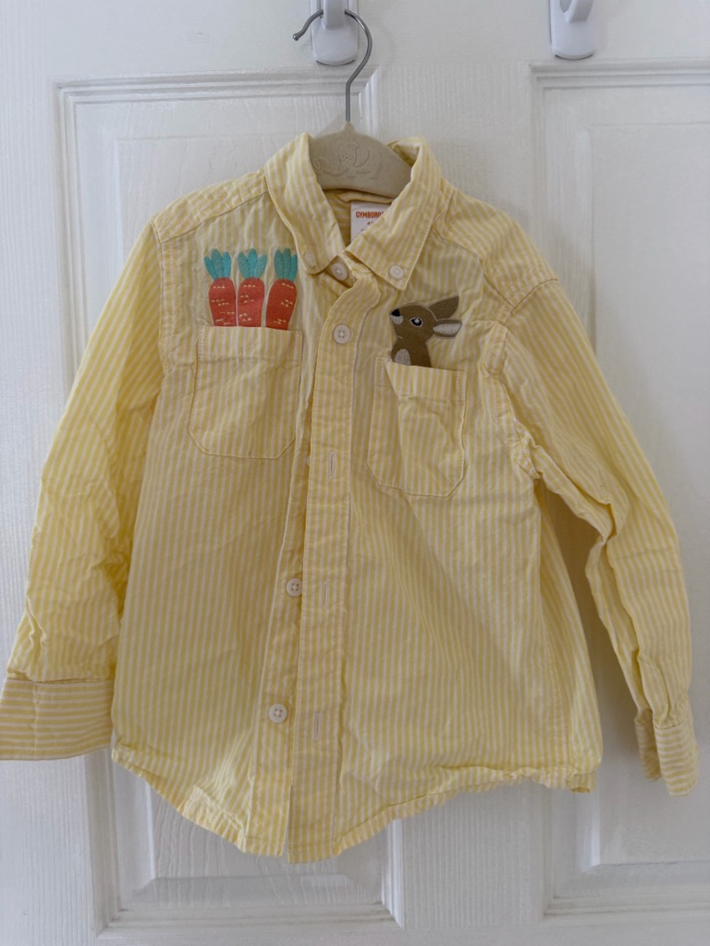 Gymboree Yellow Striped Button-Down Shirt with Carrot & Bunny Patches